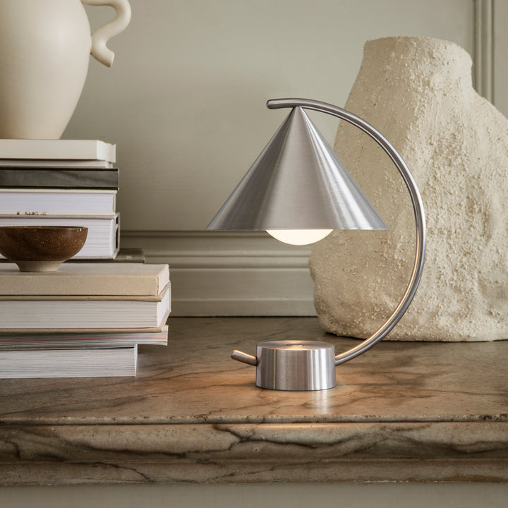 FERM LIVING Meridian Table Lamp, Portable, Brushed Steel