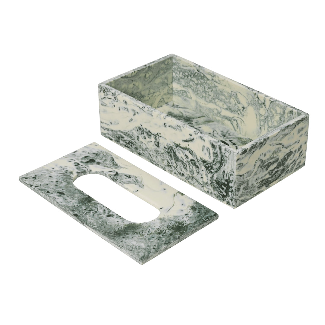 FERM LIVING Mist Tissue Box, 21x12cm, Emerald/Off-White