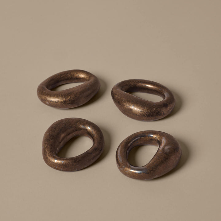 FERM LIVING Orrith Napkin Rings, Rustic Bronze, (Set of 4)