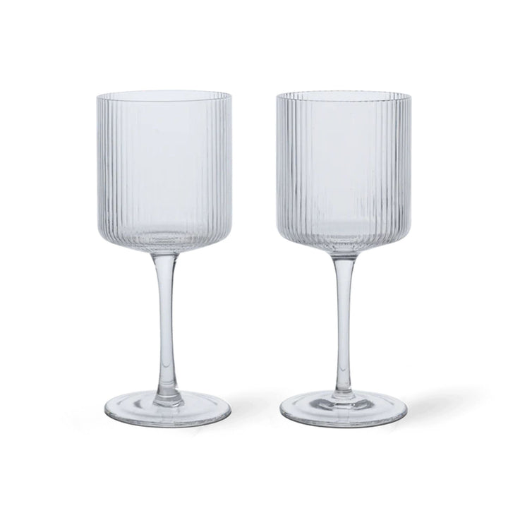 FERM LIVING Ripple White Wine Glasses, Clear (Set of 2)