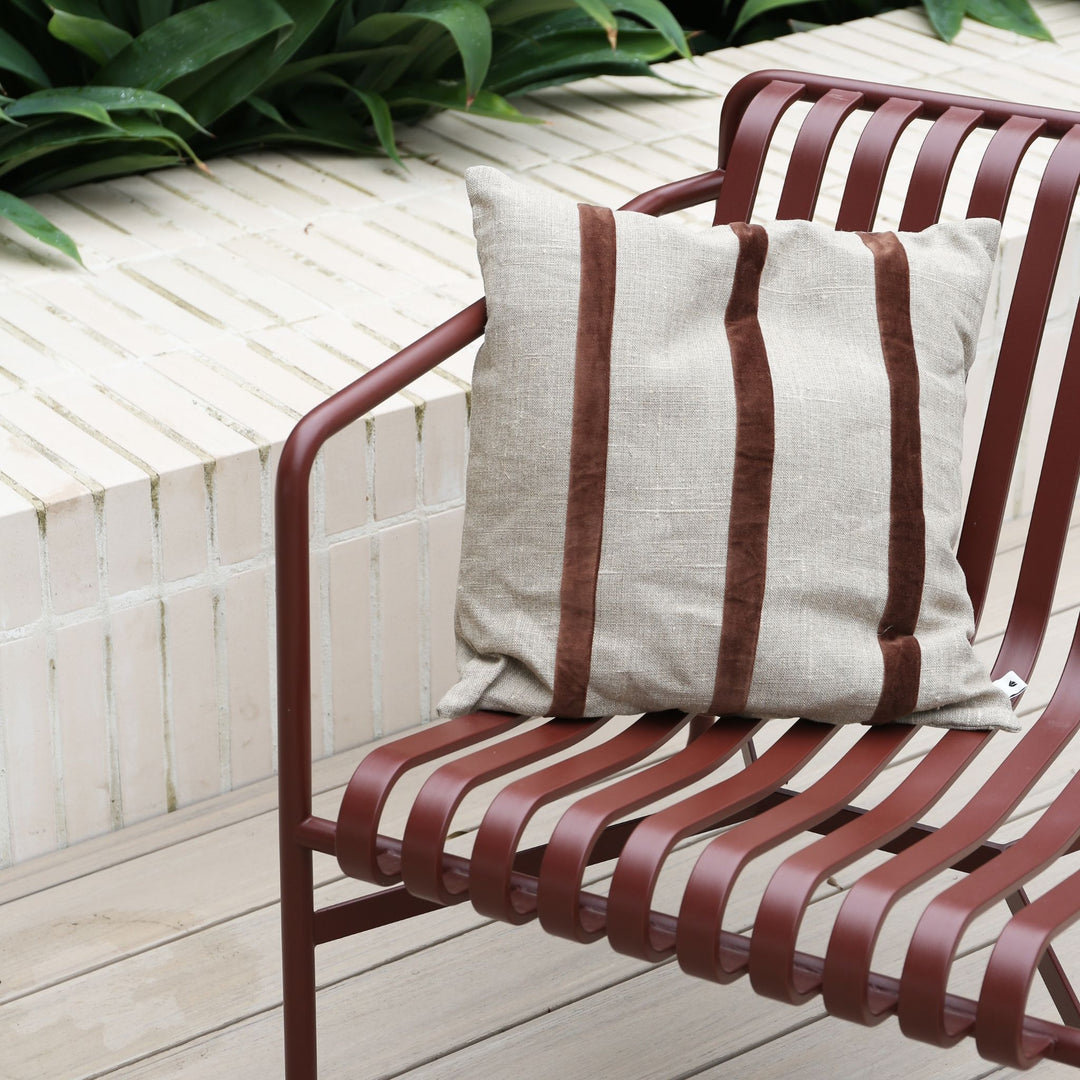 FERM LIVING Senti Stripe Cushion, Linen/Carob Brown