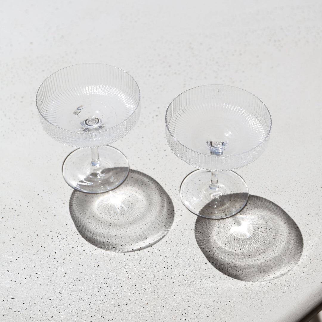 FERM LIVING Ripple Cocktail Glass Champagne Saucers, Clear (Set of 2)