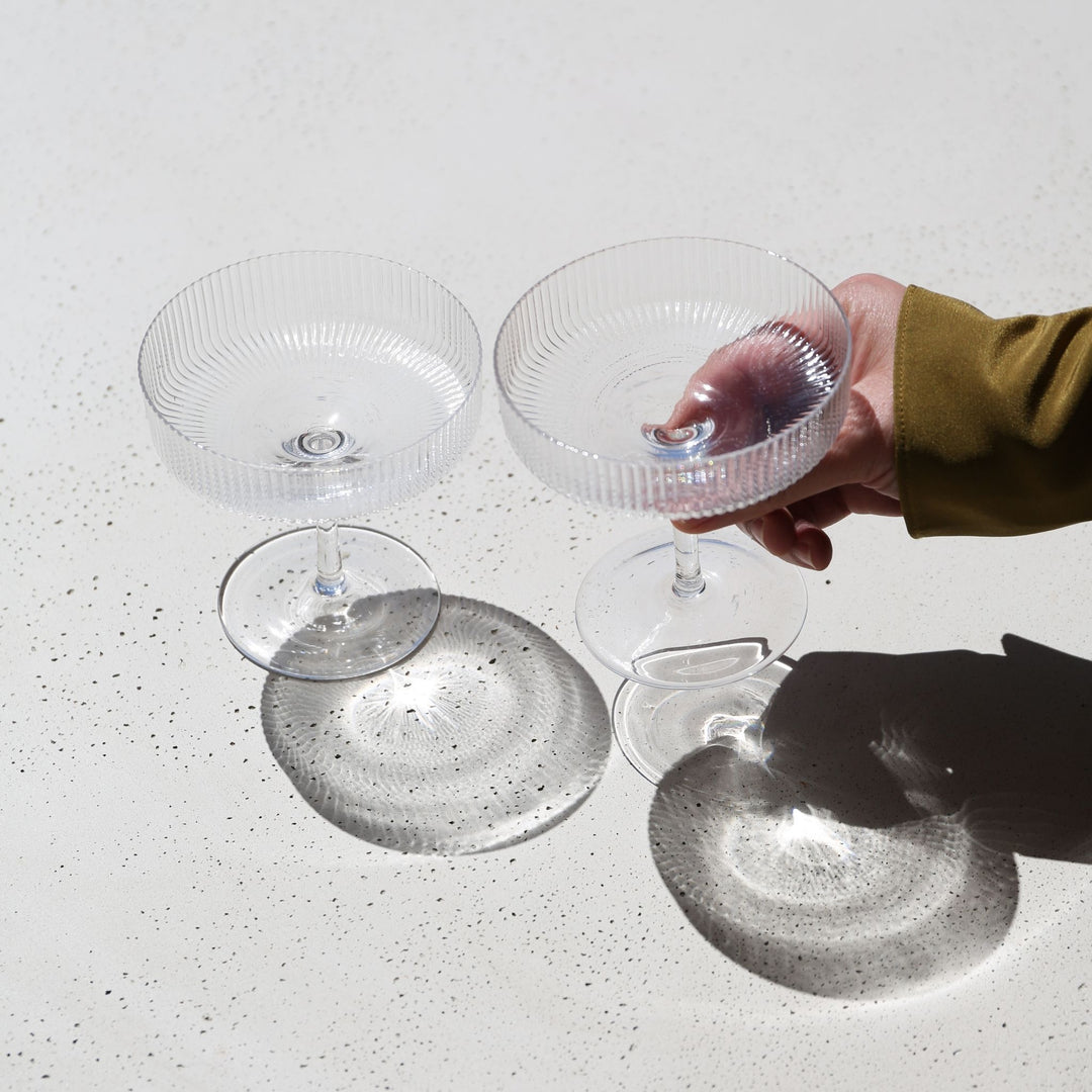 FERM LIVING Ripple Cocktail Glass Champagne Saucers, Clear (Set of 2)