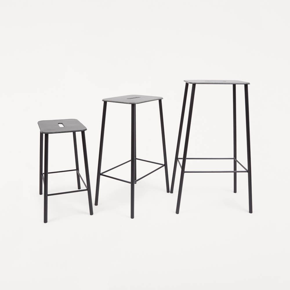 FRAMA Adam Stool, Black/Anthracite Leather, H65cm
