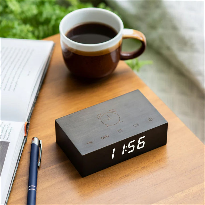 GINGKO Flip Click Alarm Clock, Black Wood