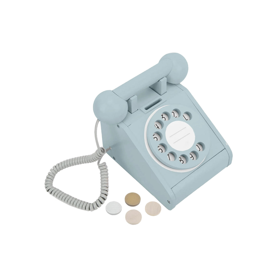 IMAGINE THAT Wooden Rotary Telephone, Aqua Green