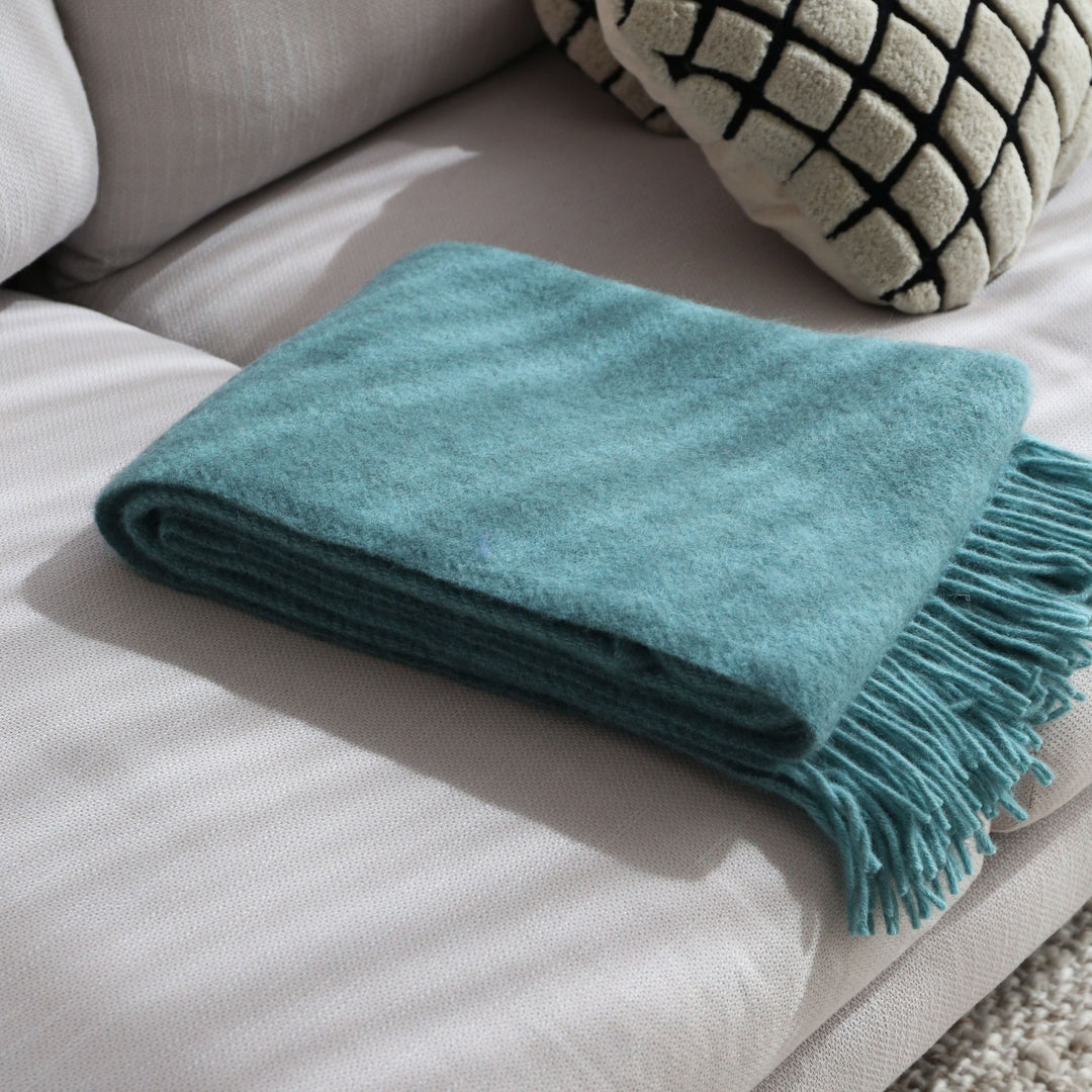 KLIPPAN Gotland Wool Throw Blanket, Turquoise