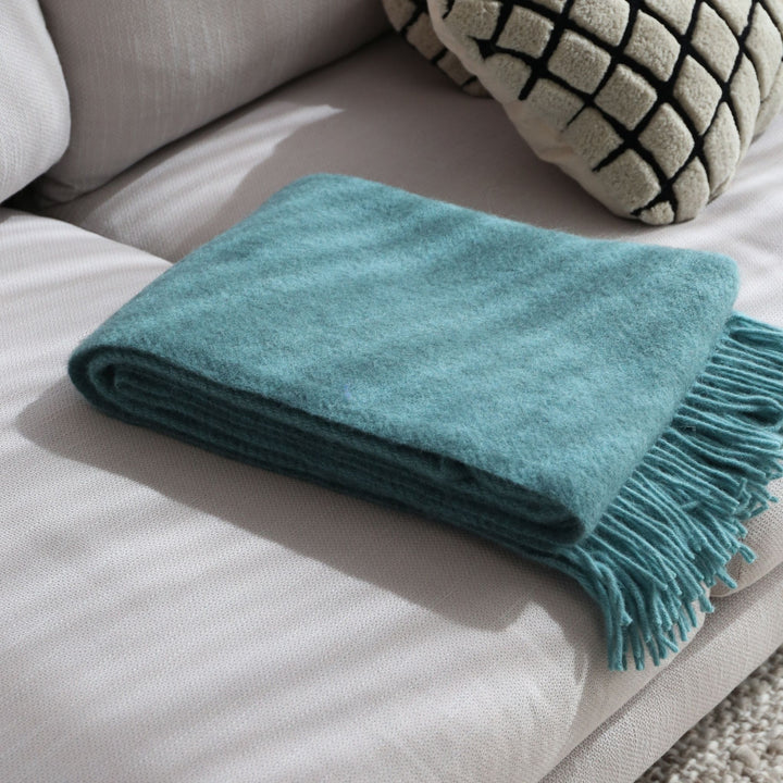 KLIPPAN Gotland Wool Throw Blanket, Turquoise