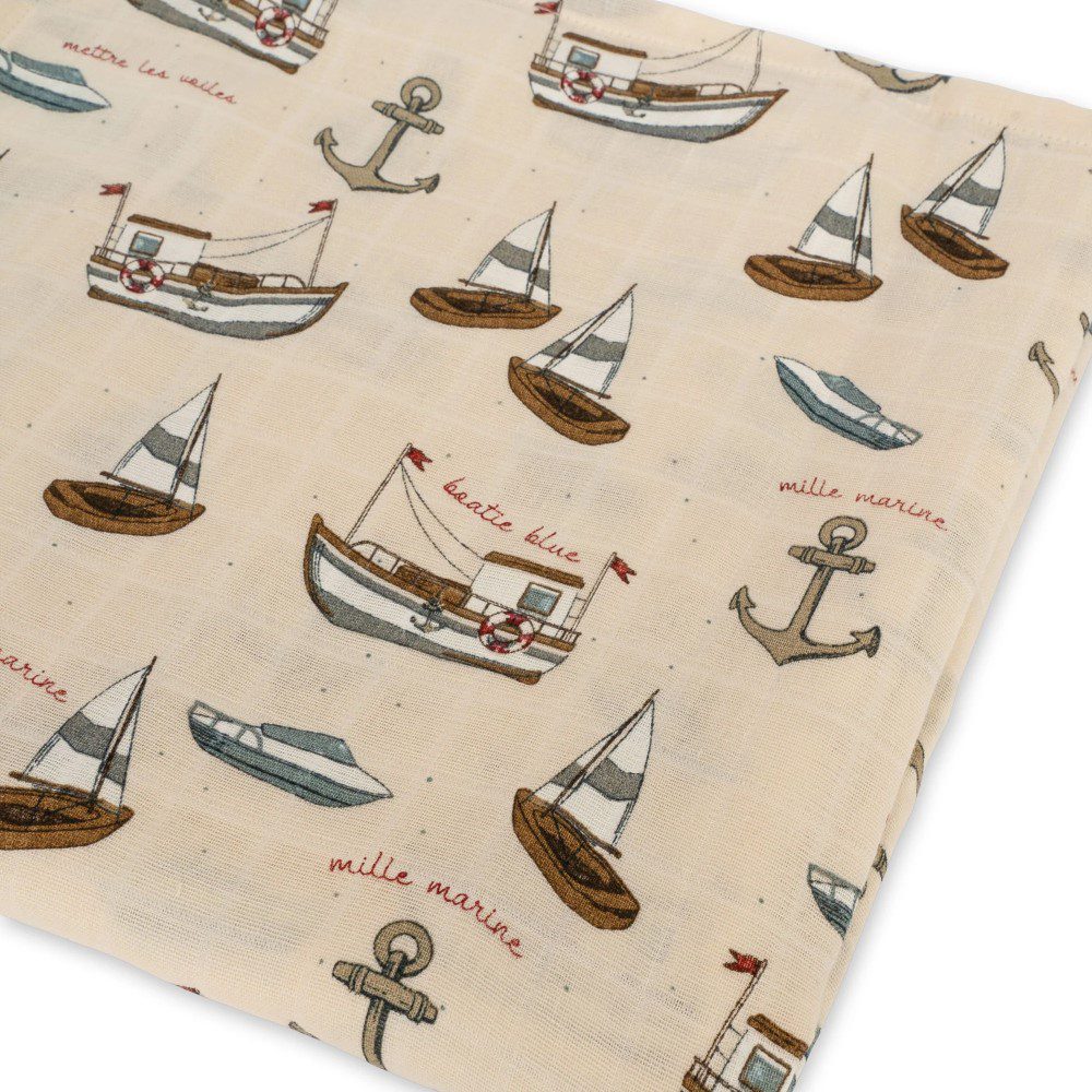 KONGES SLØJD Big Muslin Swaddle, GOTS certified Cotton, Sail Away