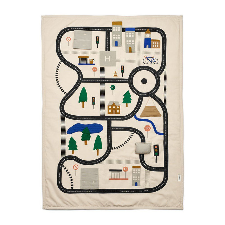 LIEWOOD Adonna Transportable Activity Blanket Organic Cotton, Roadmap/Sandy