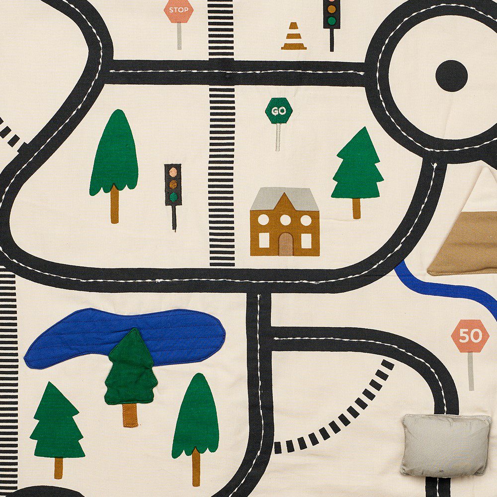 LIEWOOD Adonna Transportable Activity Blanket Organic Cotton, Roadmap/Sandy