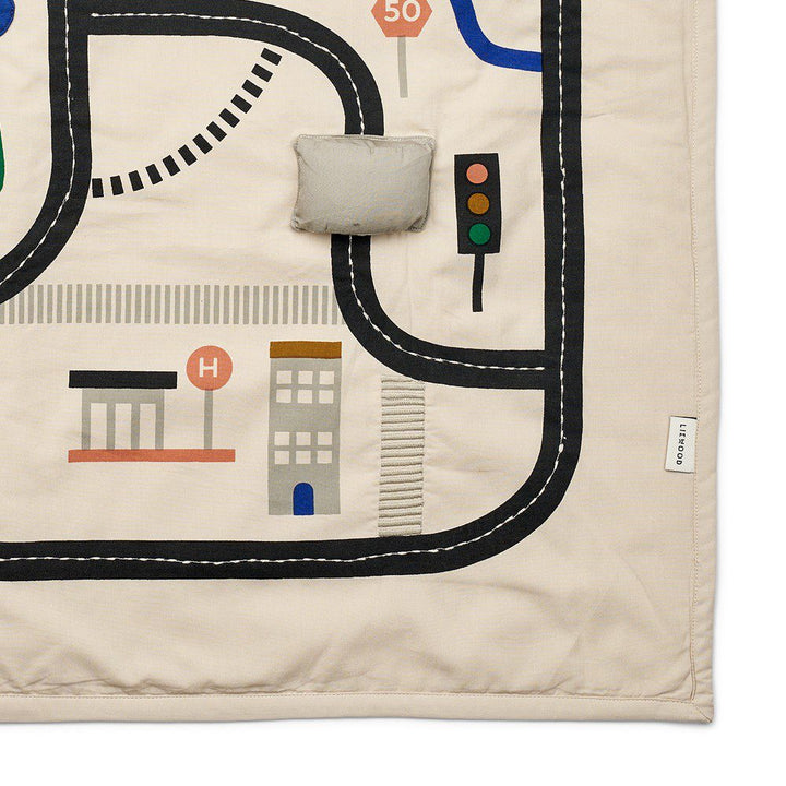 LIEWOOD Adonna Transportable Activity Blanket Organic Cotton, Roadmap/Sandy