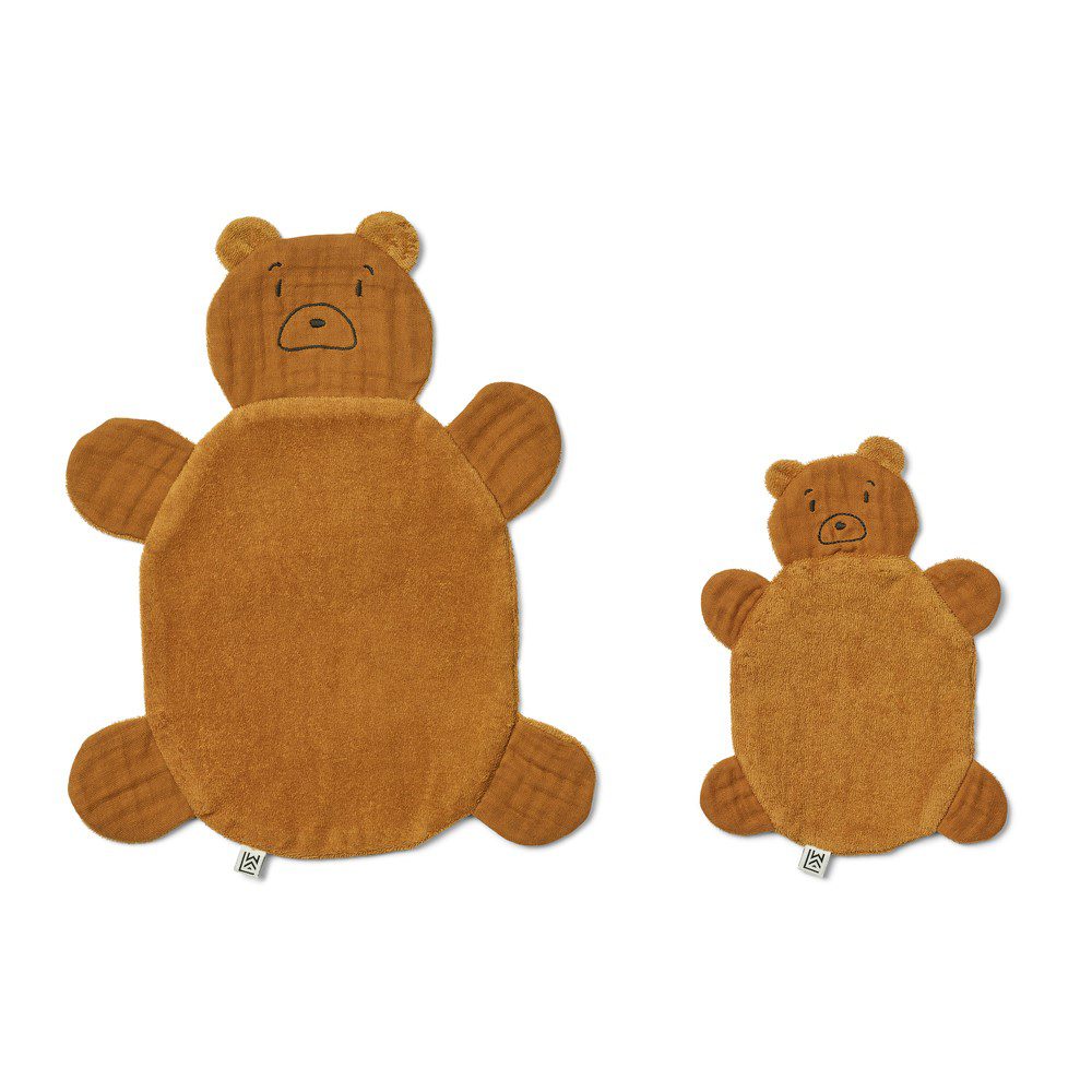 LIEWOOD Janai Cuddle Cloth Organic Cotton, Mr Bear/Golden Caramel (2-Pack)