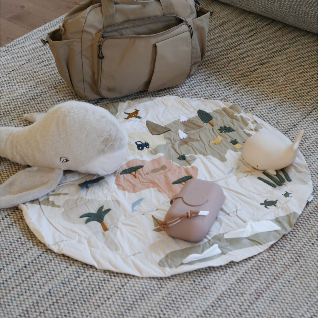 LIEWOOD Adonna Transportable Activity Blanket Organic Cotton, World Map/Sandy