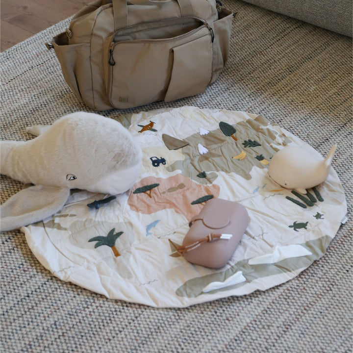 LIEWOOD Adonna Transportable Activity Blanket Organic Cotton, World Map/Sandy