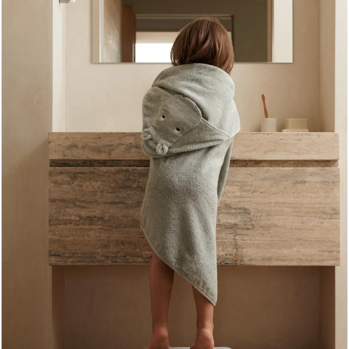 LIEWOOD Albert Hippo Hooded Towel, 70x70cm, Dove Blue