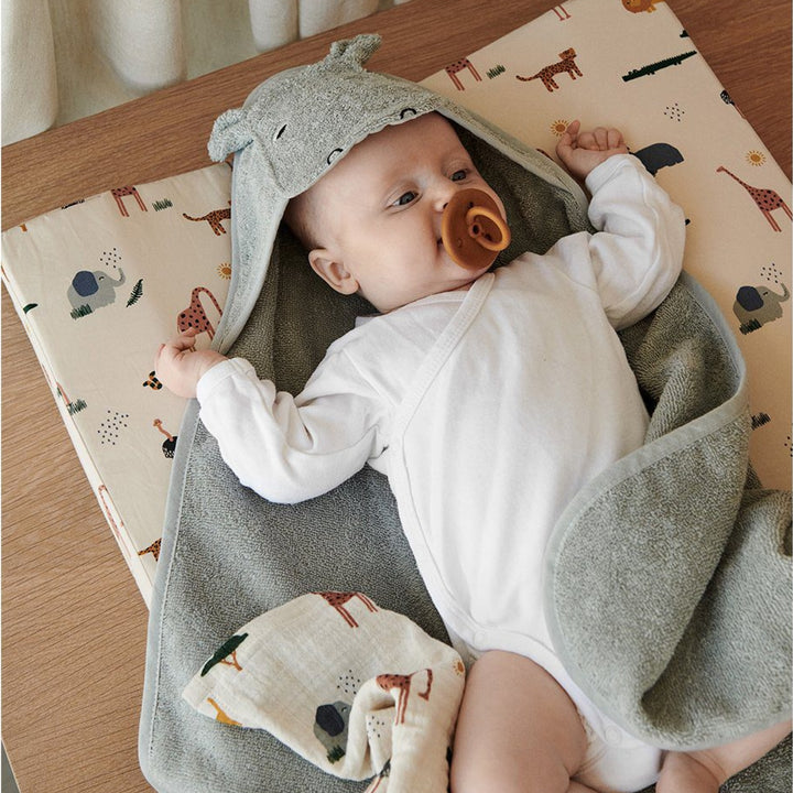 LIEWOOD Albert Hippo Hooded Towel, 70x70cm, Dove Blue