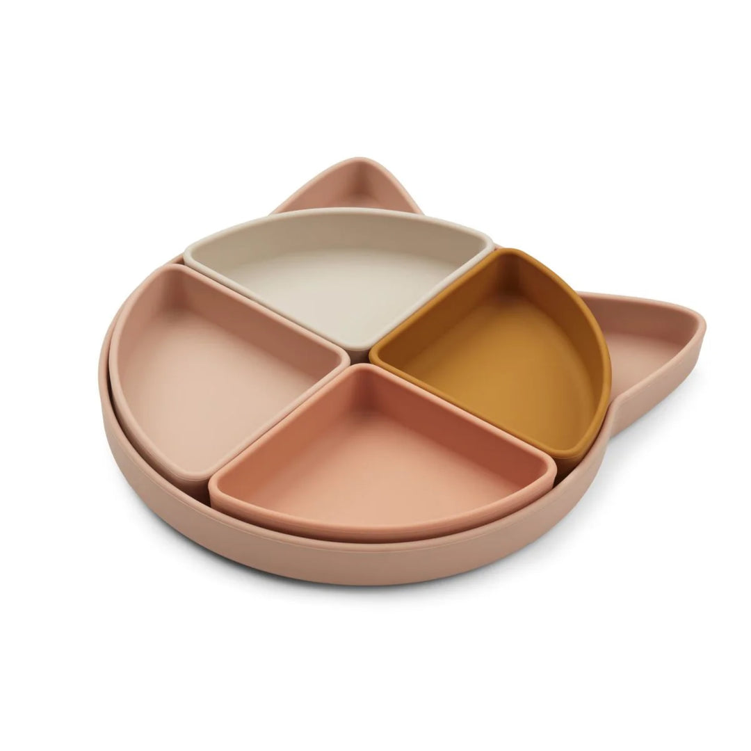 LIEWOOD Arne Toddler Divider Plates (set of 5) Silicone, Cat Rose Multi Mix