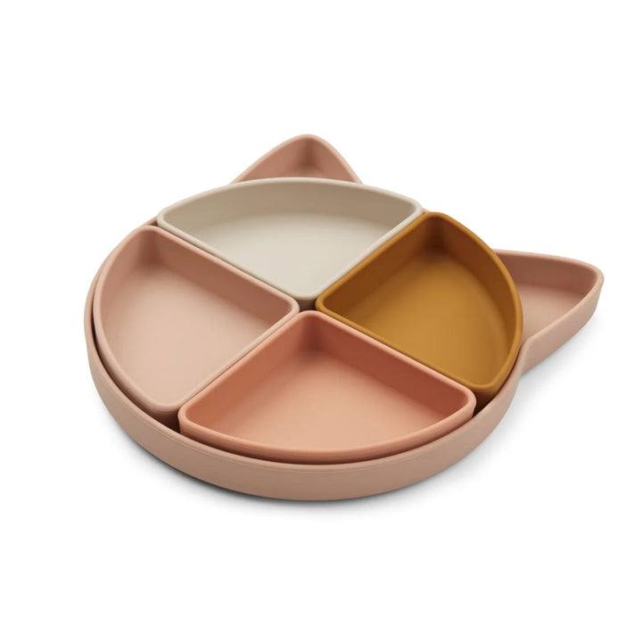 LIEWOOD Arne Toddler Divider Plates (set of 5) Silicone, Cat Rose Multi Mix