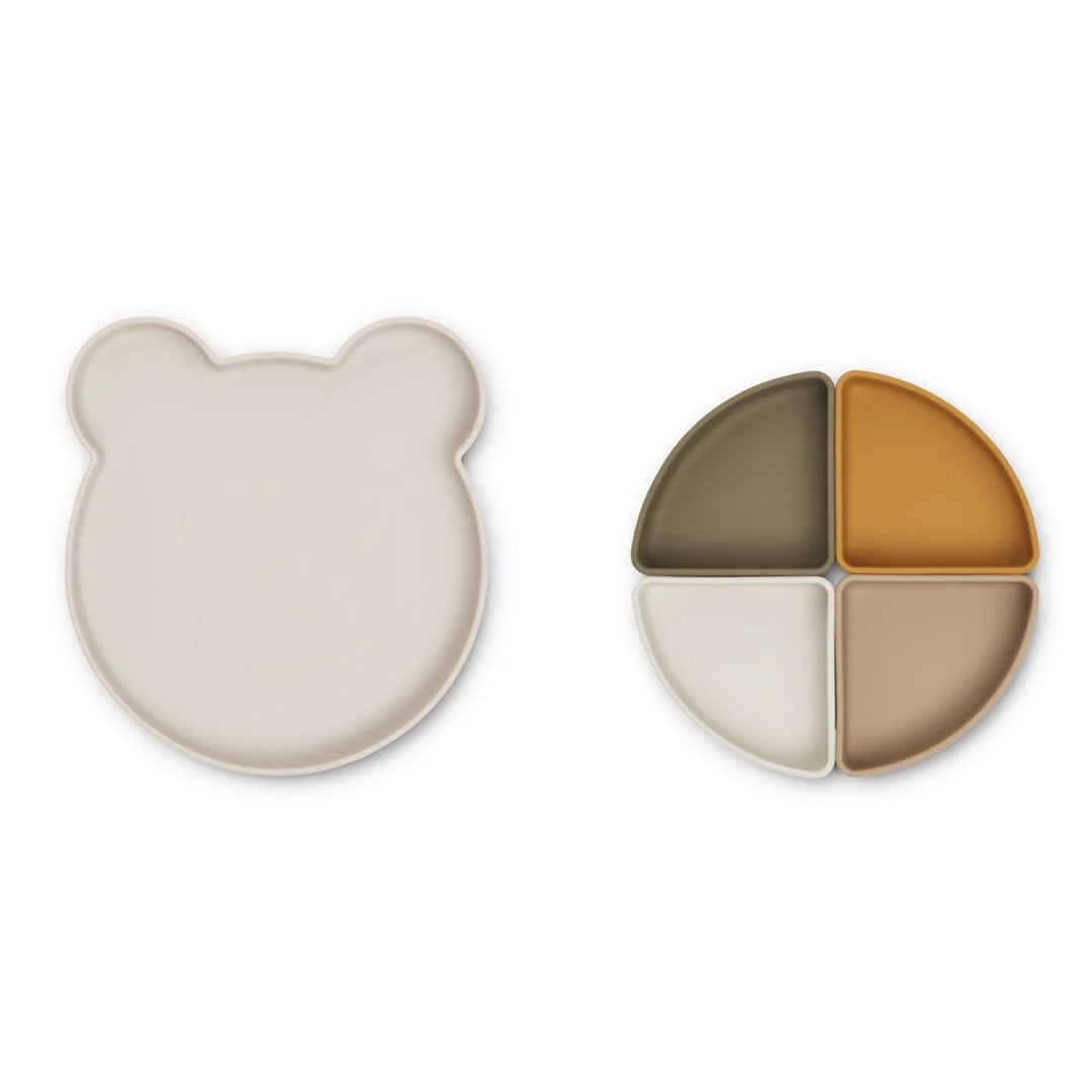 LIEWOOD Arne Toddler Divider Plates (set of 5) Silicone, Mr. Bear Sandy Multi Mix