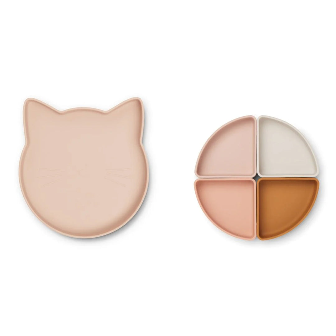 LIEWOOD Arne Toddler Divider Plates (set of 5) Silicone, Cat Rose Multi Mix