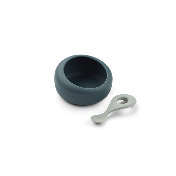 LIEWOOD Sparia Bowl w/Spoon, Whale Blue/Dove Blue