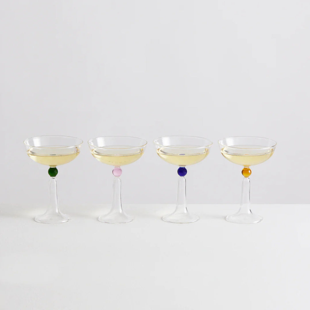 MAISON BALZAC Tassel Champagne Coupés, Clear/Multi (Set of 4)