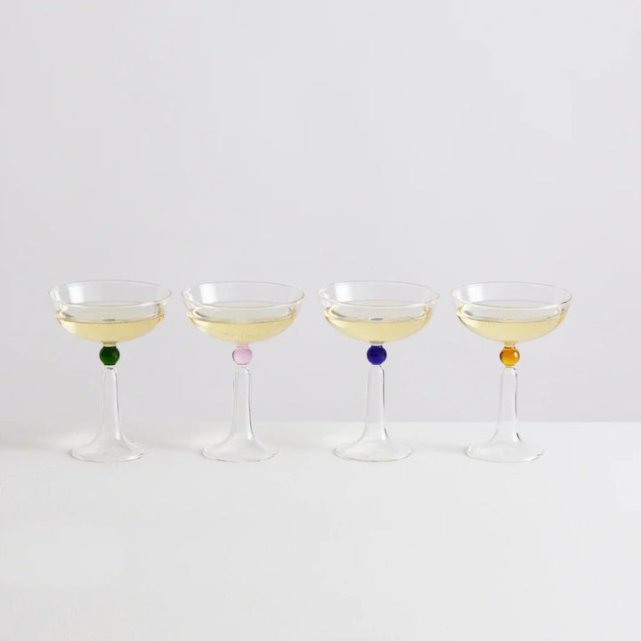 MAISON BALZAC Tassel Champagne Coupés, Clear/Multi (Set of 4)
