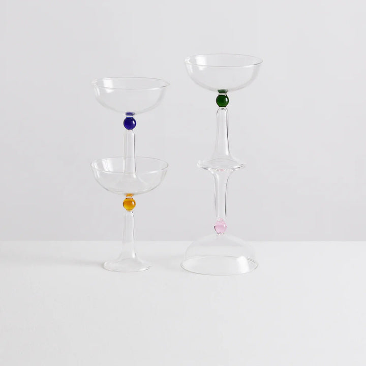 MAISON BALZAC Tassel Champagne Coupés, Clear/Multi (Set of 4)