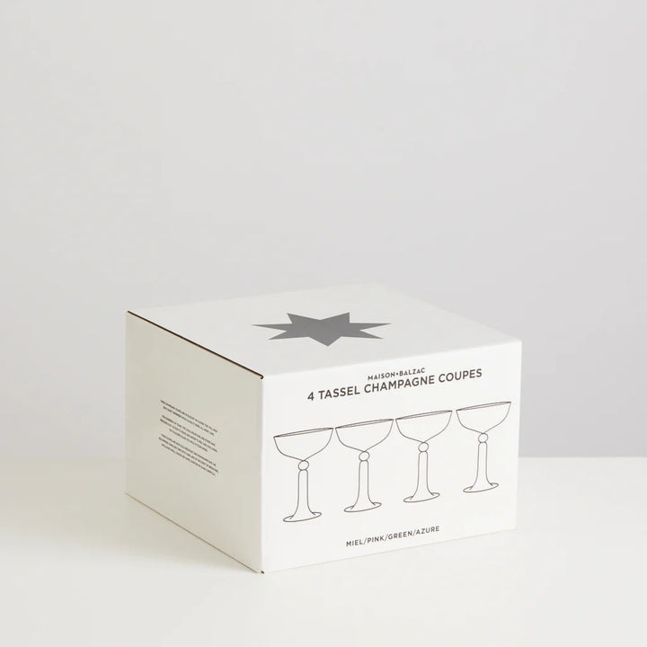MAISON BALZAC Tassel Champagne Coupés, Clear/Multi (Set of 4)