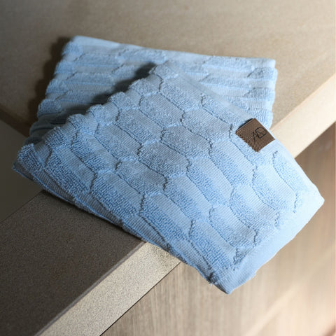METTE DITMER Geo Hand Towel, Organic Cotton, 35x55cm, Light Blue (2 Pack)