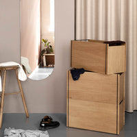 MOEBE Storage Box/ Bedside Table, Oak/Black (Stackable)