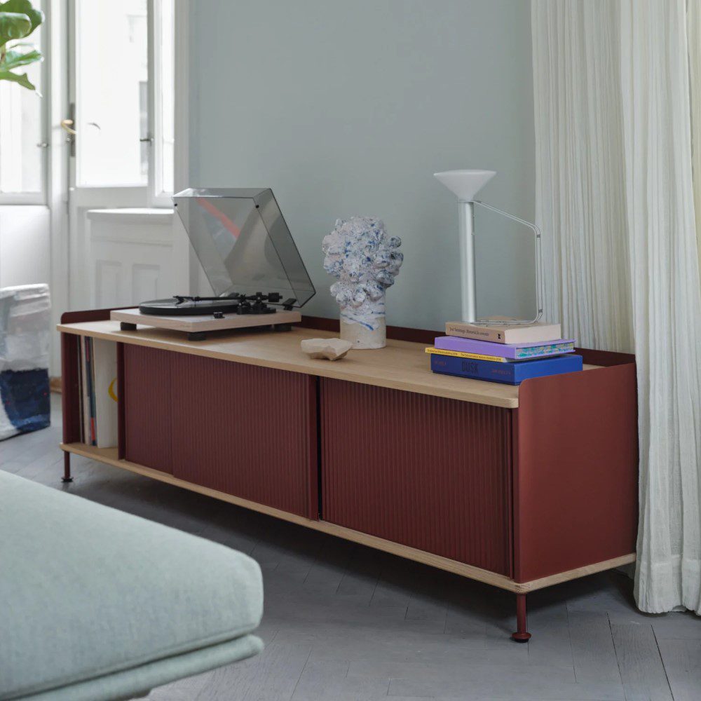 PRE-ORDER │ MUUTO Enfold Sideboard (L) 186 x (W) 45 x (H) 48 cm, Oak/Deep Red