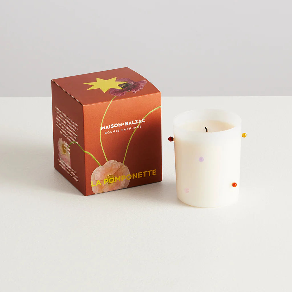 MAISON BALZAC La Pomponette Candle, Le Rouge, White/Summer Multi