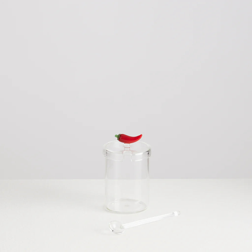 MAISON BALZAC Crispy Chilli Oil Jar, Clear/Opaque Red