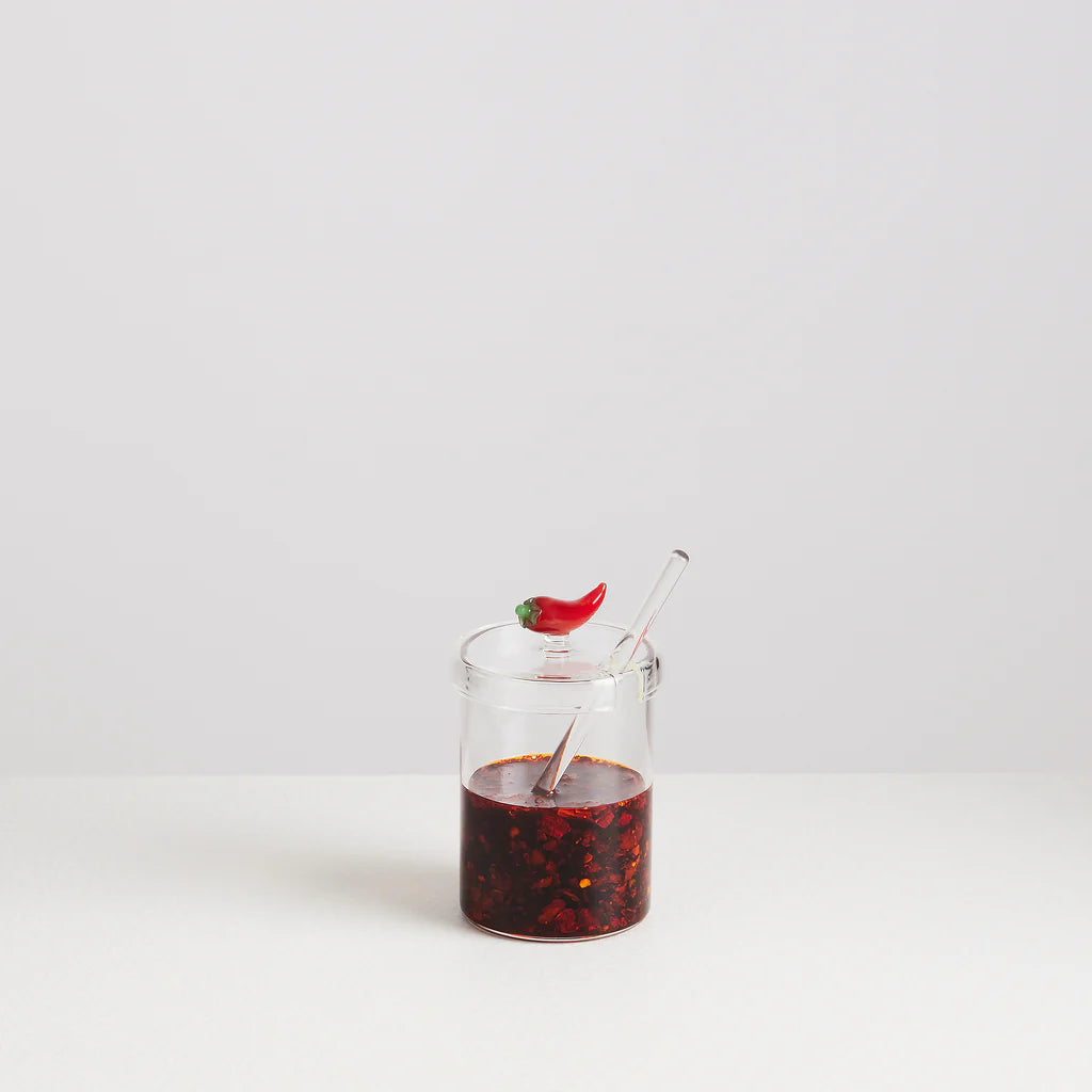 MAISON BALZAC Crispy Chilli Oil Jar, Clear/Opaque Red