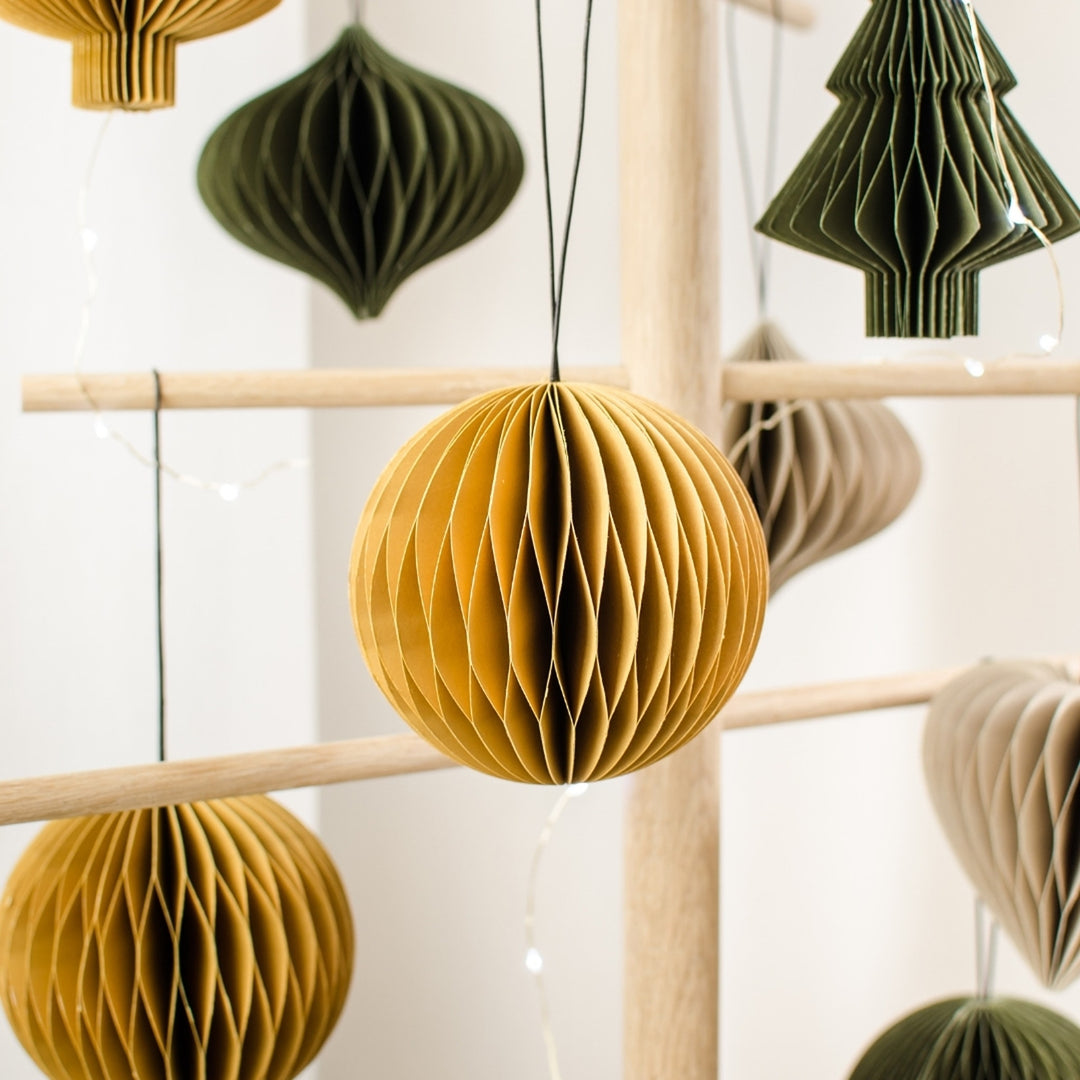 NORDIC ROOMS Paper Sphere Christmas Ornament, H8.5cm, Golden Sand
