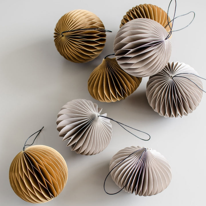 NORDIC ROOMS Paper Sphere Christmas Ornament, H8.5cm, Golden Sand