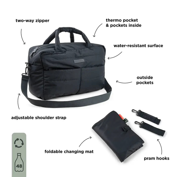 DONE BY DEER Quilted Nappy Bag, Black