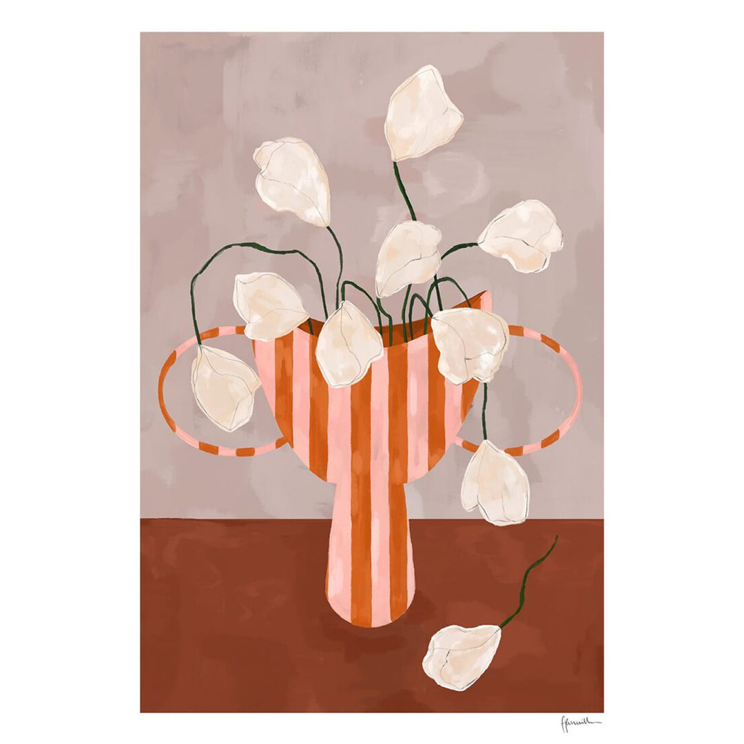 THE POSTER CLUB White Flowers in Striped Vase, Frankie Penwill, 50x70cm