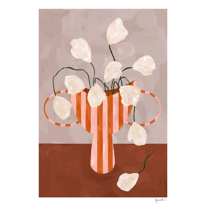 THE POSTER CLUB White Flowers in Striped Vase, Frankie Penwill, 50x70cm