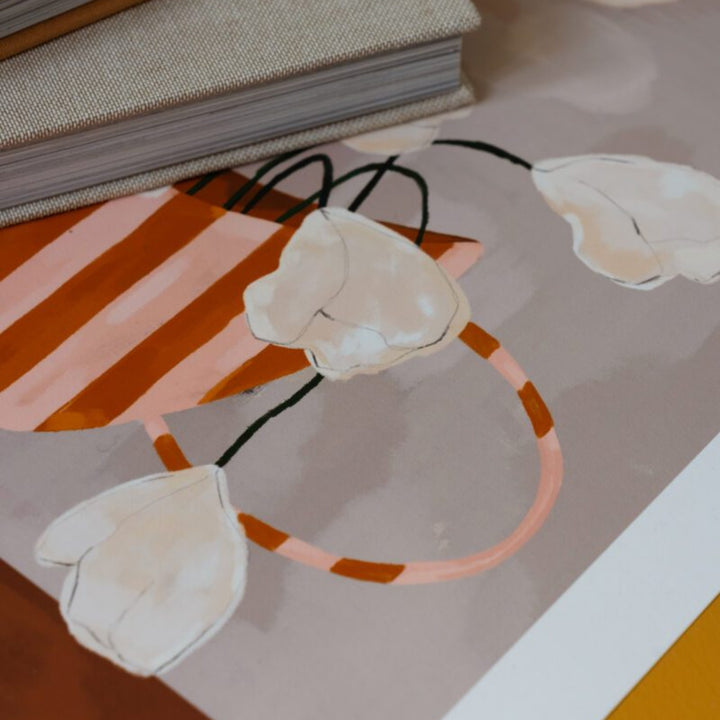 THE POSTER CLUB White Flowers in Striped Vase, Frankie Penwill, 50x70cm