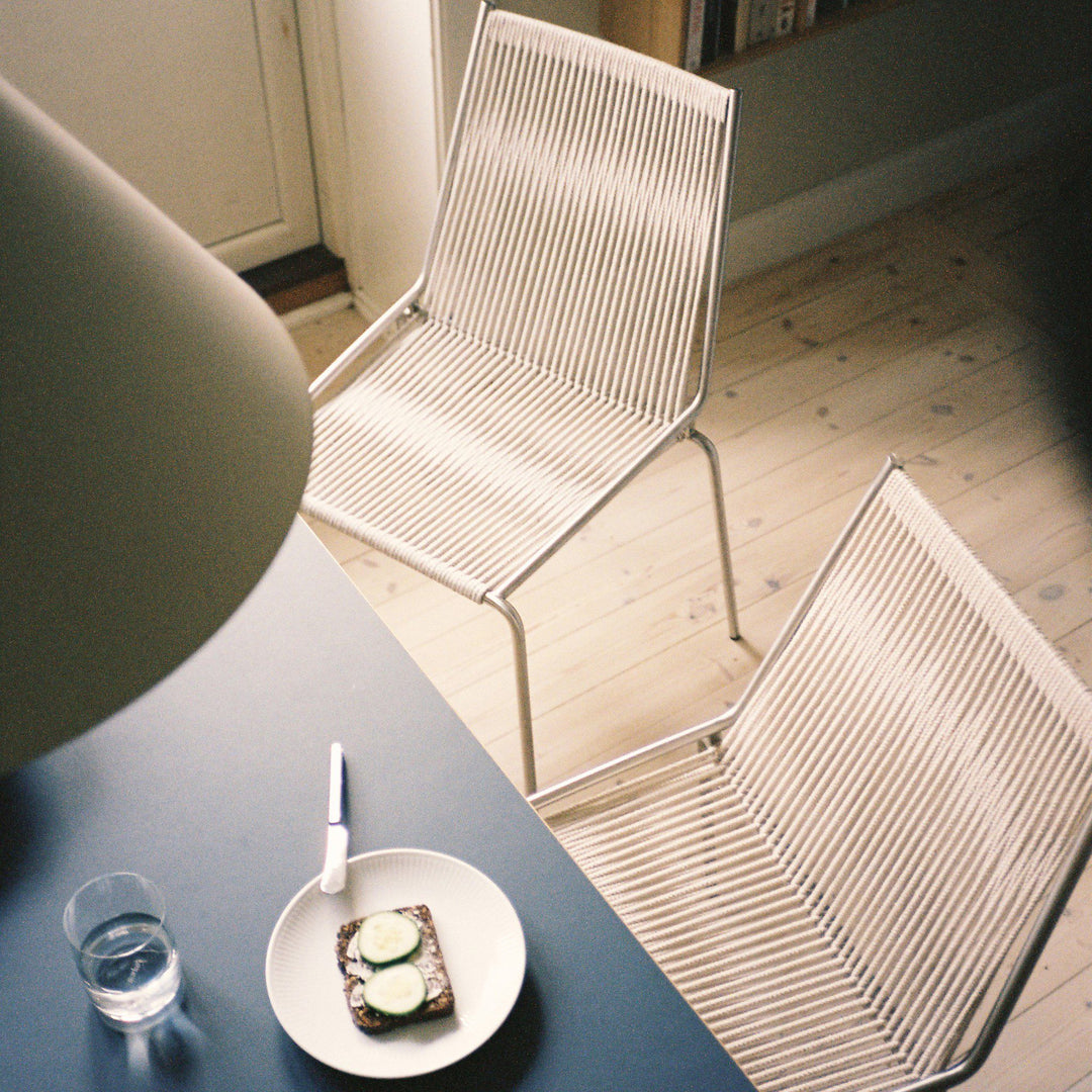 PRE-ORDER │ THORUP Noel Dining Chair, Brushed Stainless Steel/Natural Linen
