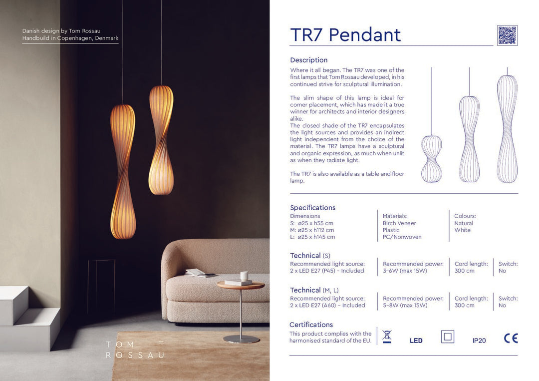 PRE-ORDER | TOM ROSSAU TR7 Pendant Light, Natural Birch - 3 Sizes