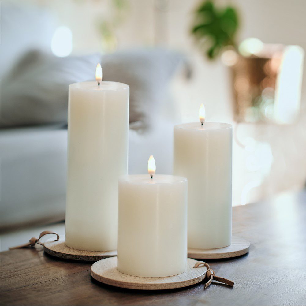 UYUNI LIGHTING Flameless Pillar Candle, Nordic White, W10 x H15cm