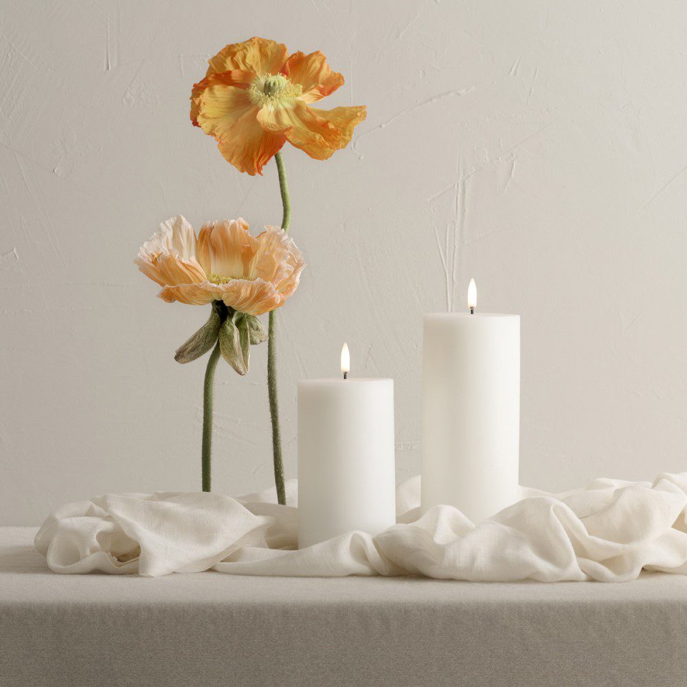 UYUNI LIGHTING Flameless Pillar Candle, Nordic White, W10 x H20cm