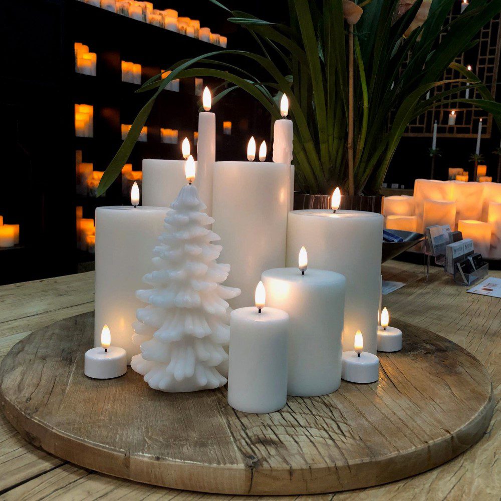 UYUNI LIGHTING Triple Wick Flameless Pillar Candle, Nordic White, H15cm