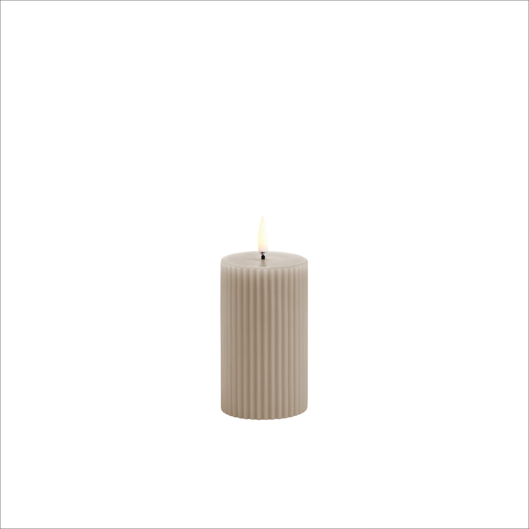 UYUNI Flameless Pillar Candle, Small, H10.1cm, Sandstone Ribbed Wax