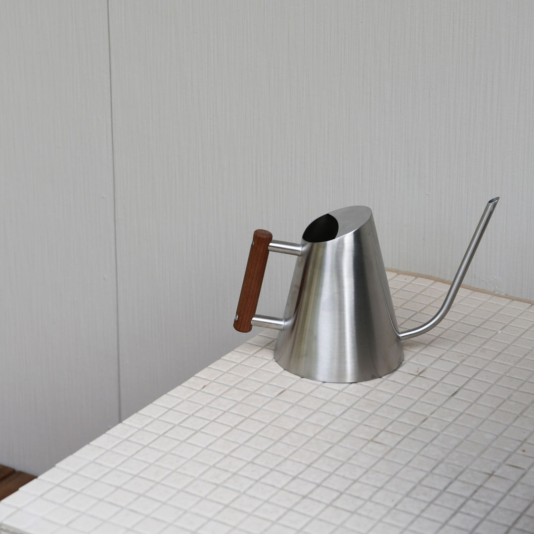 DESIGNSTUFF Watering Can 1.3L, Stainless Steel/Stained Wood Handle