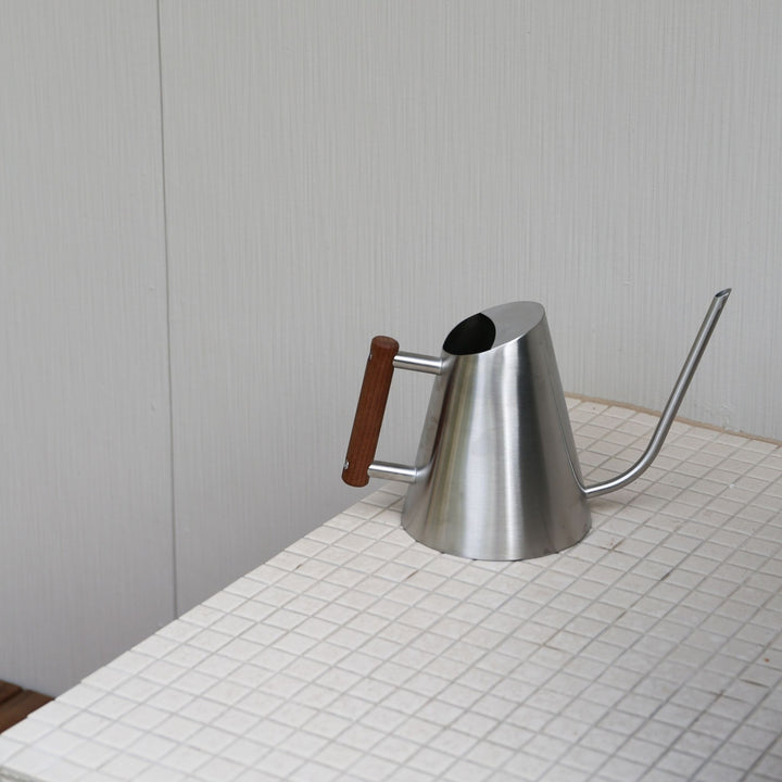 DESIGNSTUFF Watering Can 1.3L, Stainless Steel/Stained Wood Handle